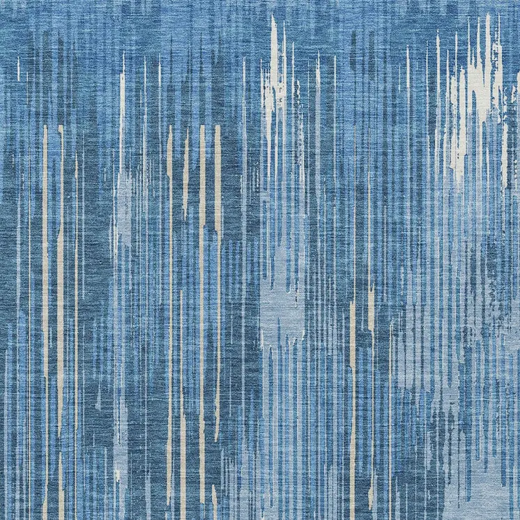 5' X 8' Blue And Ivory Striped Washable Indoor Outdoor Area Rug