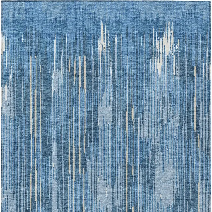 8' X 10' Blue And Ivory Striped Washable Indoor Outdoor Area Rug
