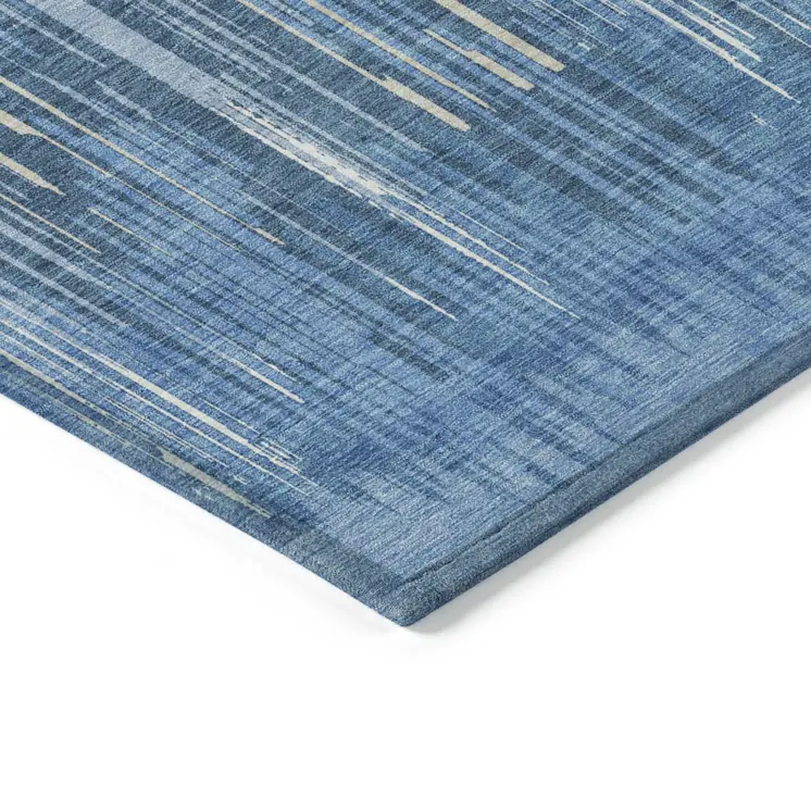 8' X 10' Blue And Ivory Striped Washable Indoor Outdoor Area Rug