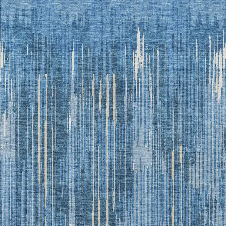 10' X 14' Blue And Ivory Striped Washable Indoor Outdoor Area Rug