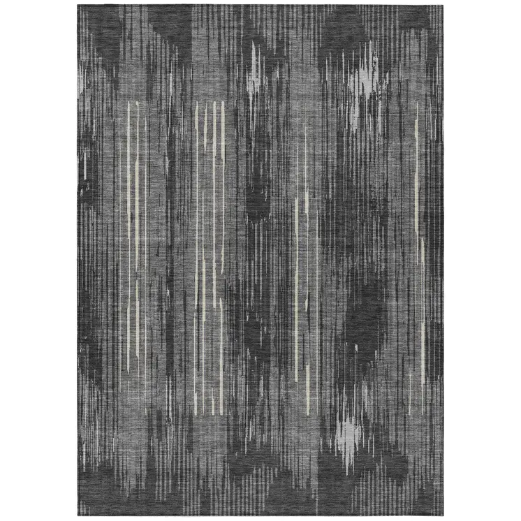 3' X 5' Charcoal Gray And Ivory Striped Washable Indoor Outdoor Area Rug