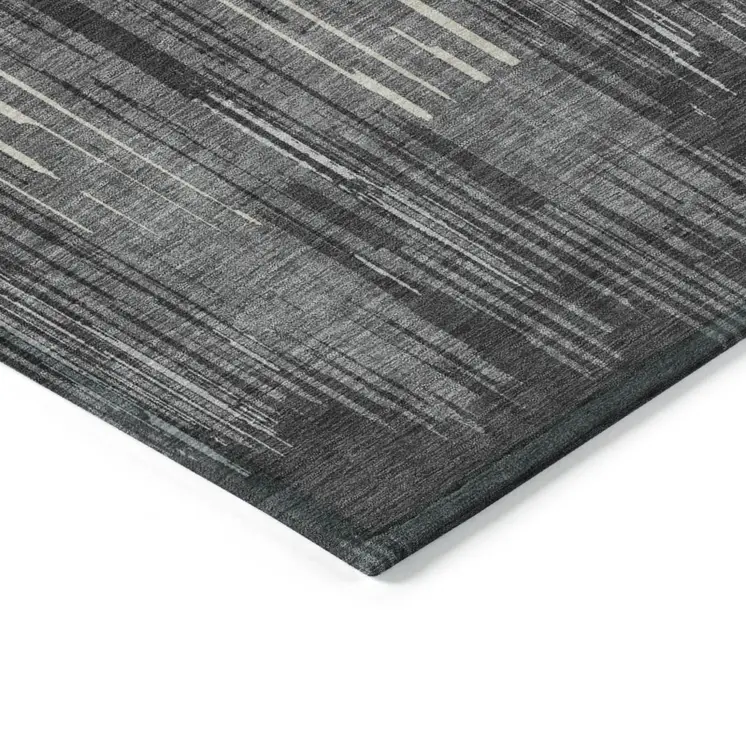3' X 5' Charcoal Gray And Ivory Striped Washable Indoor Outdoor Area Rug