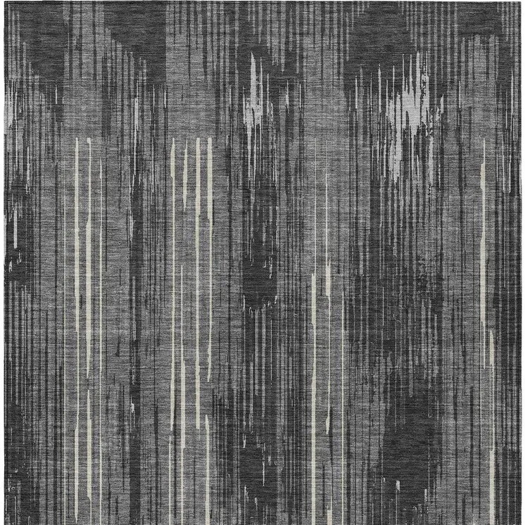 5' X 8' Charcoal Gray And Ivory Striped Washable Indoor Outdoor Area Rug
