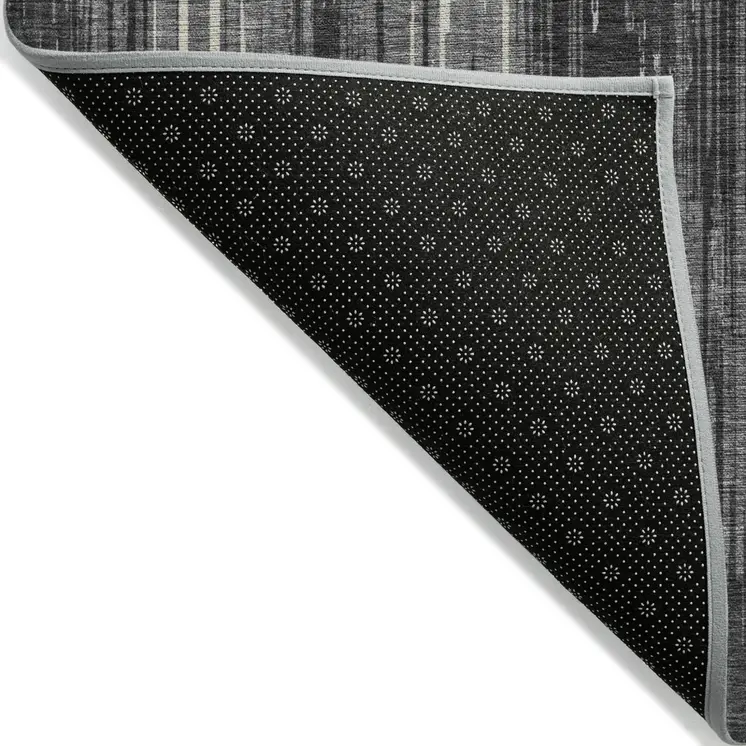 5' X 8' Charcoal Gray And Ivory Striped Washable Indoor Outdoor Area Rug