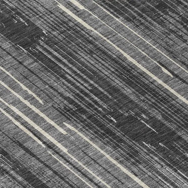 8' Charcoal Gray And Ivory Round Striped Washable Indoor Outdoor Area Rug