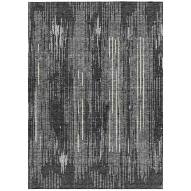 8' X 10' Charcoal Gray And Ivory Striped Washable Indoor Outdoor Area Rug