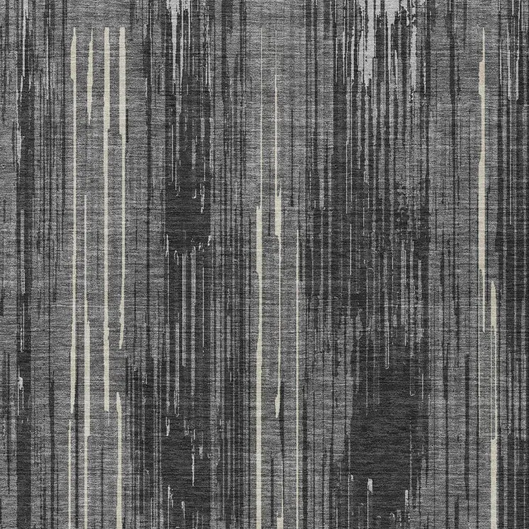 9' X 12' Charcoal Gray And Ivory Striped Washable Indoor Outdoor Area Rug
