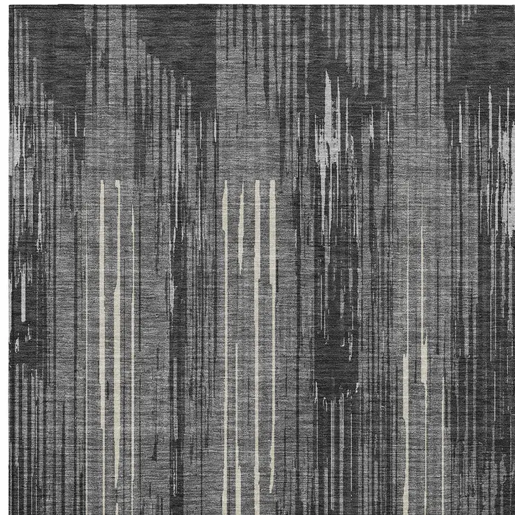 10' X 14' Charcoal Gray And Ivory Striped Washable Indoor Outdoor Area Rug