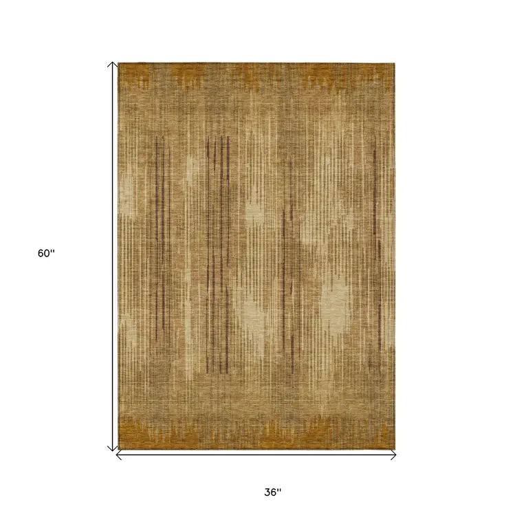 3' X 5' Copper And Brown Striped Washable Indoor Outdoor Area Rug