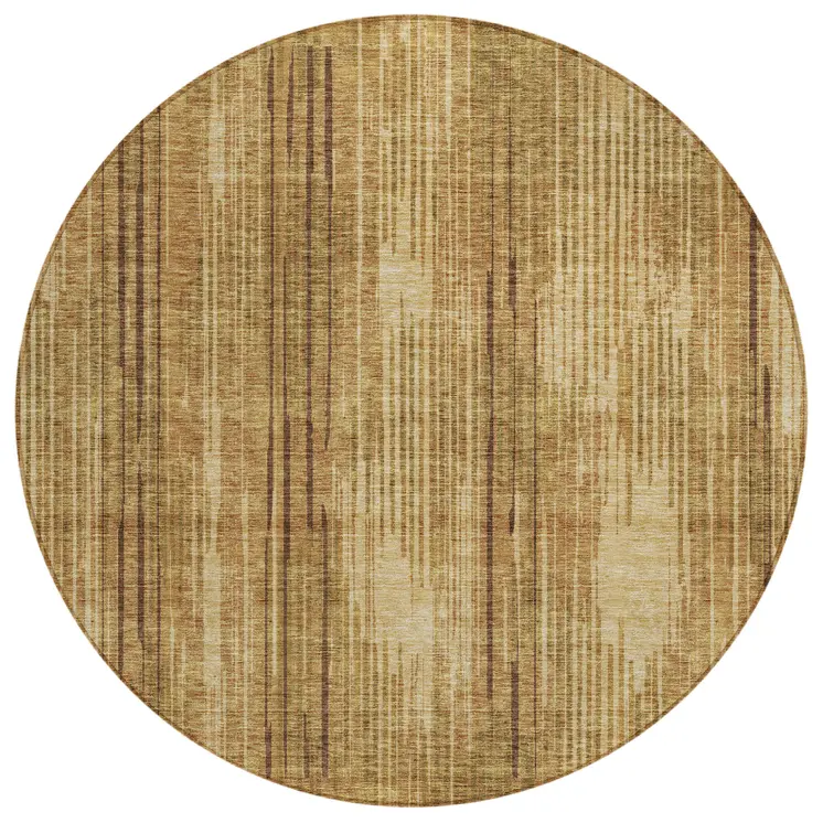 8' Copper And Brown Round Striped Washable Indoor Outdoor Area Rug