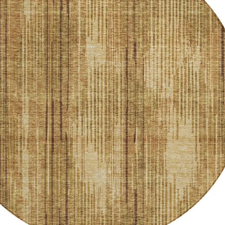 8' Copper And Brown Round Striped Washable Indoor Outdoor Area Rug