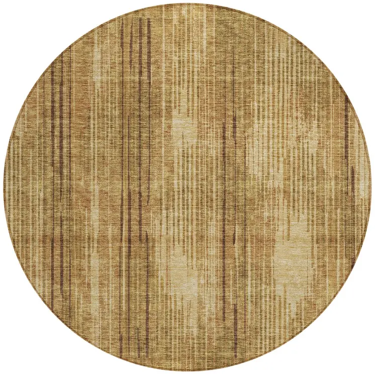 8' Copper And Brown Round Striped Washable Indoor Outdoor Area Rug