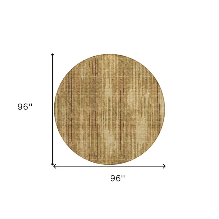 8' Copper And Brown Round Striped Washable Indoor Outdoor Area Rug
