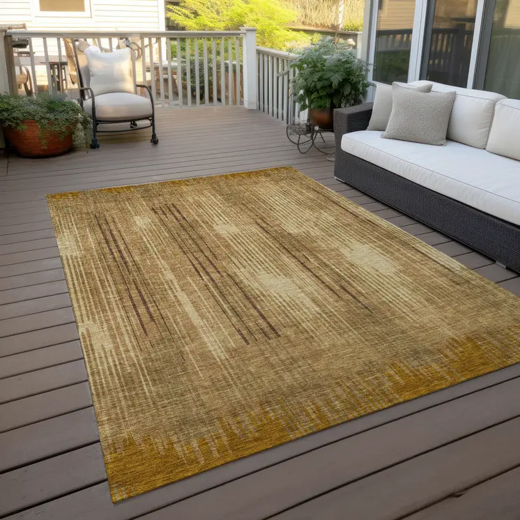 8' X 10' Copper And Brown Striped Washable Indoor Outdoor Area Rug