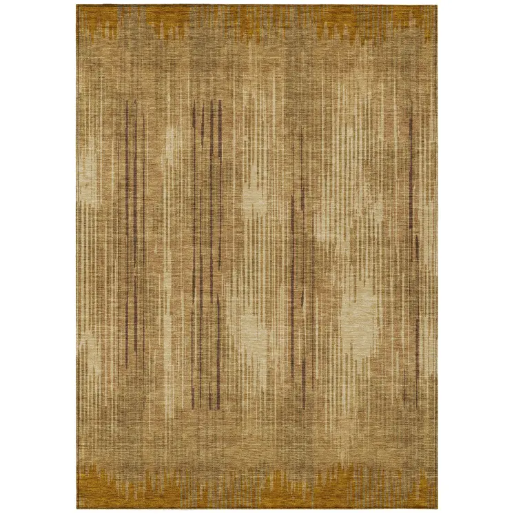 8' X 10' Copper And Brown Striped Washable Indoor Outdoor Area Rug