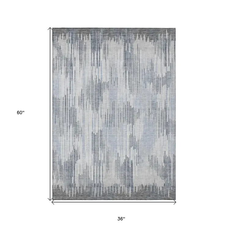 3' X 5' Gray And Ivory Striped Washable Indoor Outdoor Area Rug
