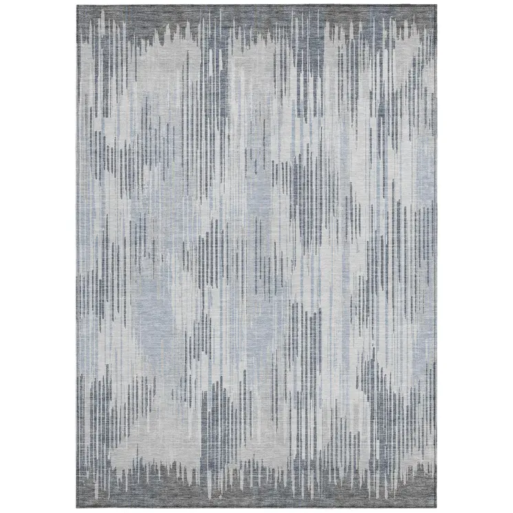 5' X 8' Gray And Ivory Striped Washable Indoor Outdoor Area Rug