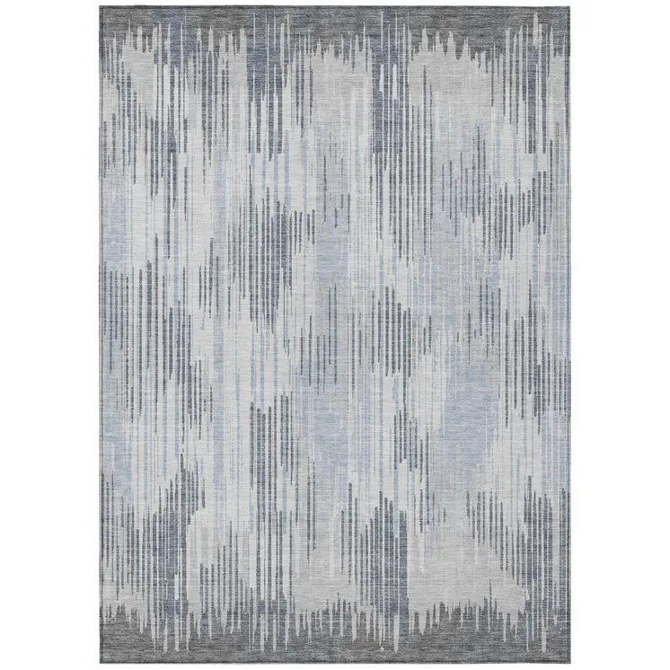 5' X 8' Gray And Ivory Striped Washable Indoor Outdoor Area Rug