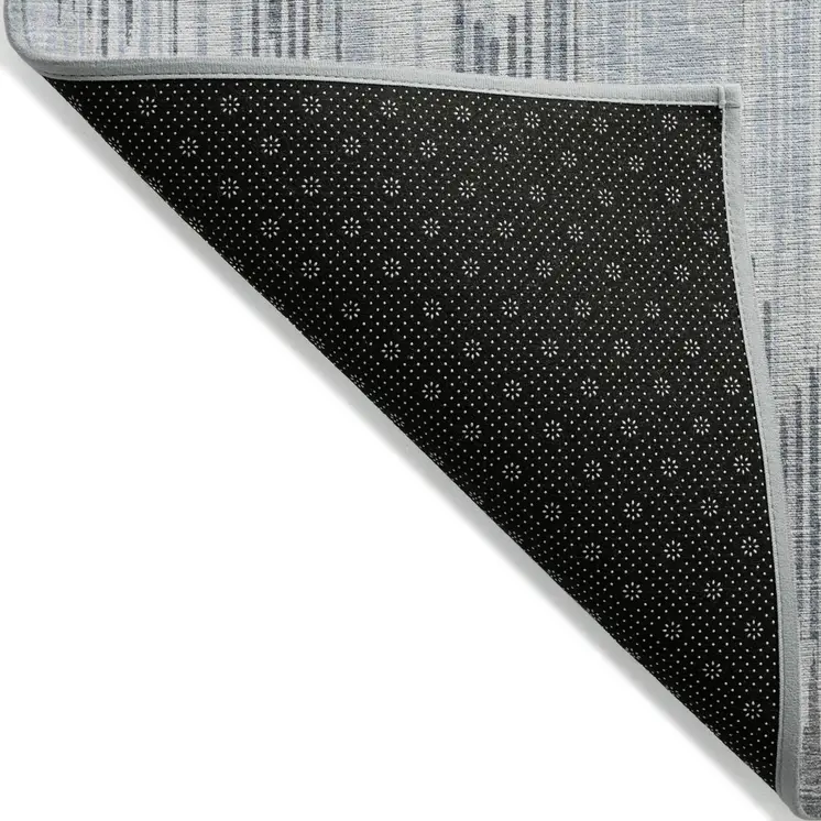 5' X 8' Gray And Ivory Striped Washable Indoor Outdoor Area Rug