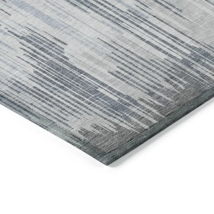 5' X 8' Gray And Ivory Striped Washable Indoor Outdoor Area Rug