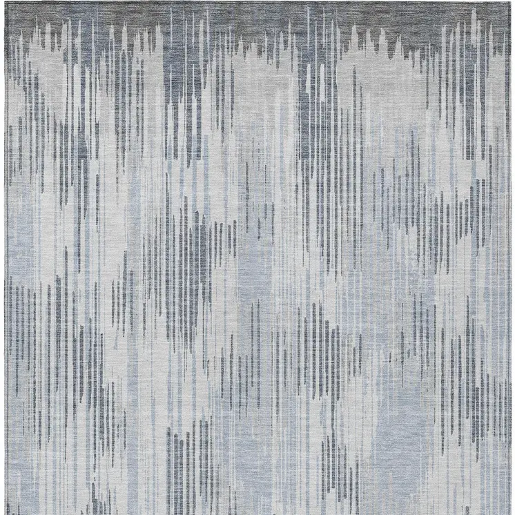 5' X 8' Gray And Ivory Striped Washable Indoor Outdoor Area Rug