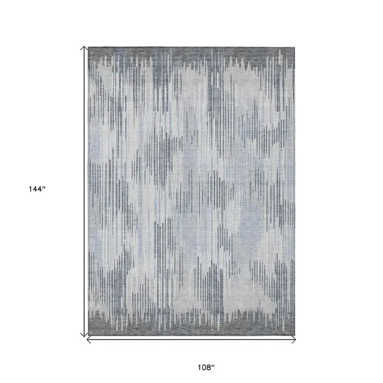 9' X 12' Gray And Ivory Striped Washable Indoor Outdoor Area Rug