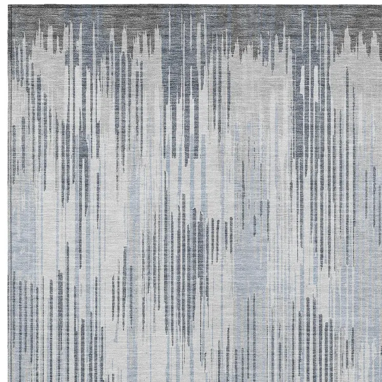 9' X 12' Gray And Ivory Striped Washable Indoor Outdoor Area Rug
