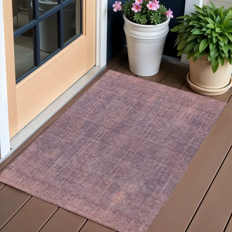 3' X 5' Mauve And Dark Purple Striped Washable Indoor Outdoor Area Rug