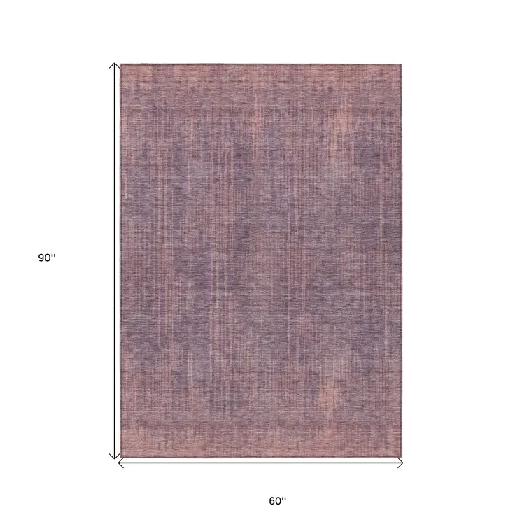 5' X 8' Mauve And Dark Purple Striped Washable Indoor Outdoor Area Rug