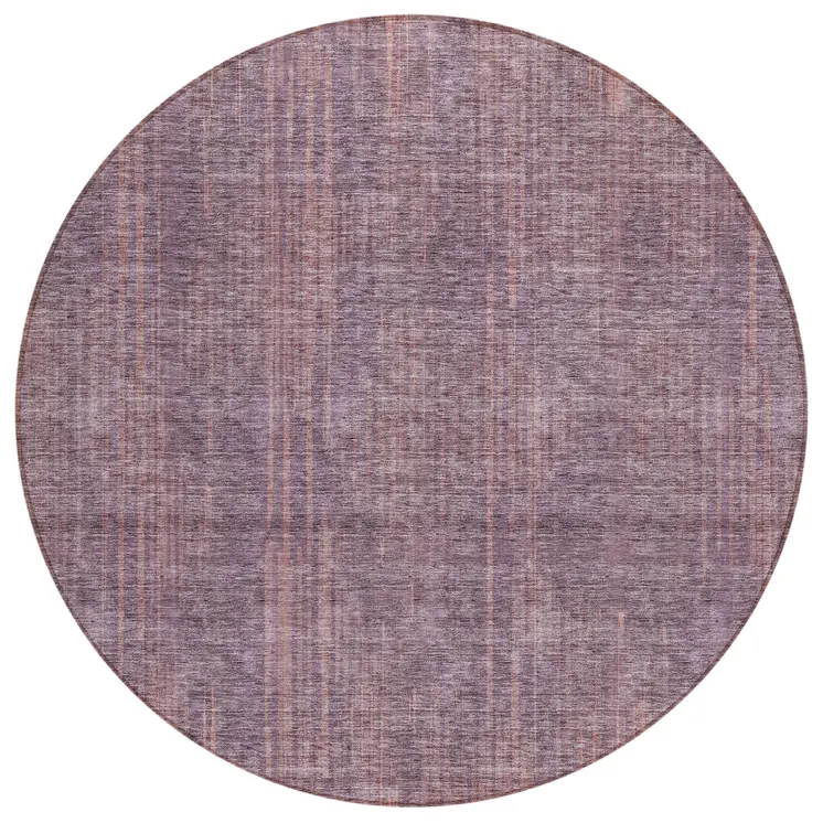 8' Mauve And Dark Purple Round Striped Washable Indoor Outdoor Area Rug