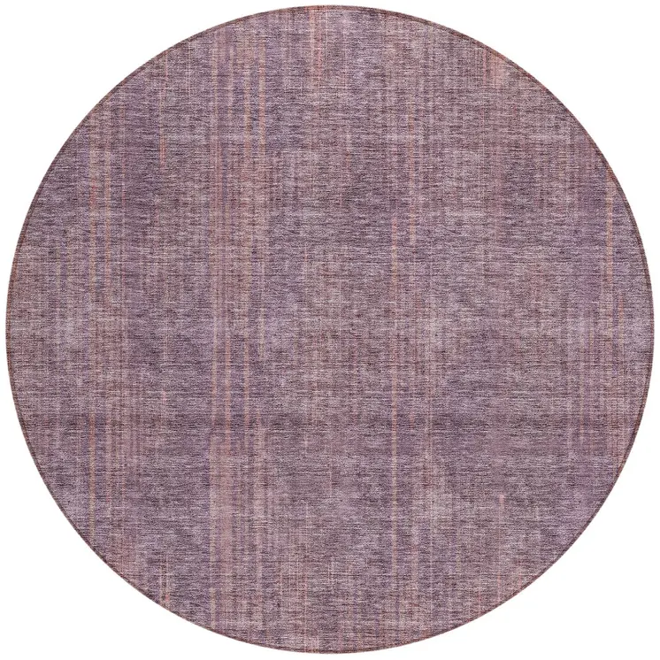 8' Mauve And Dark Purple Round Striped Washable Indoor Outdoor Area Rug