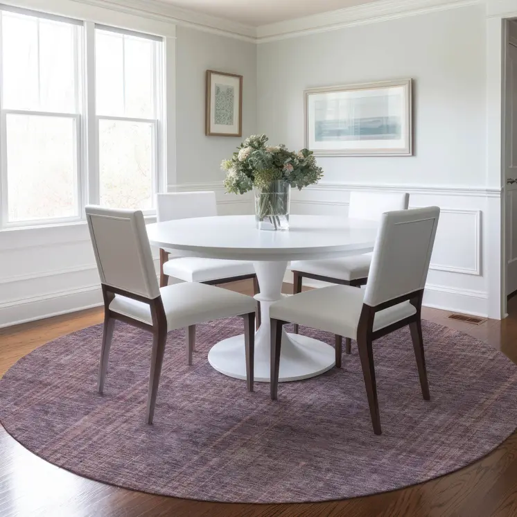 8' Mauve And Dark Purple Round Striped Washable Indoor Outdoor Area Rug