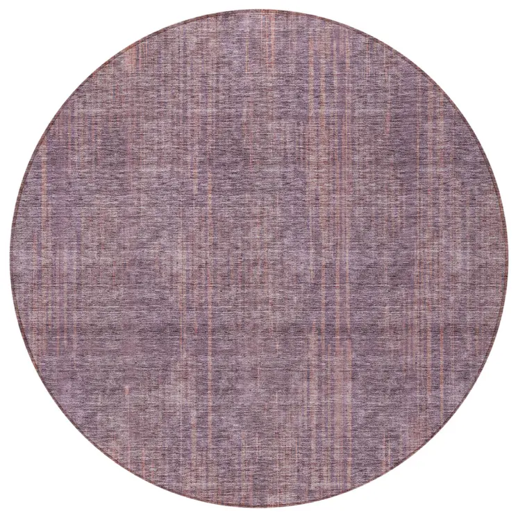 8' Mauve And Dark Purple Round Striped Washable Indoor Outdoor Area Rug