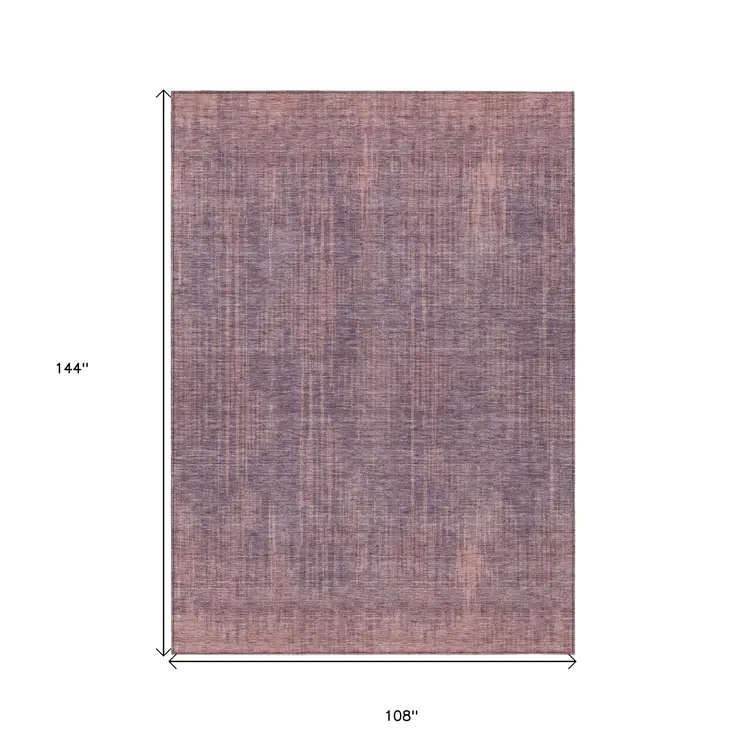9' X 12' Mauve And Dark Purple Striped Washable Indoor Outdoor Area Rug