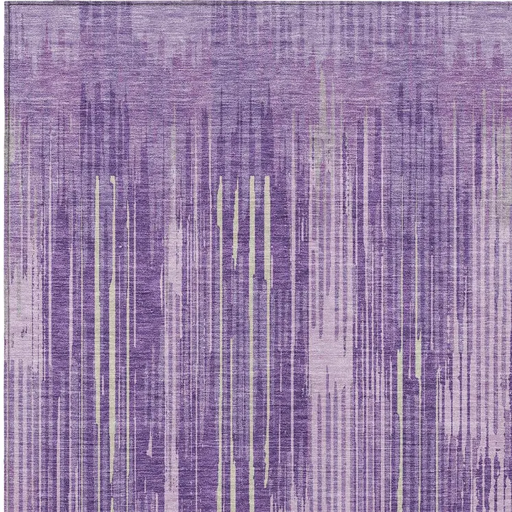 5' X 8' Purple And Ivory Striped Washable Indoor Outdoor Area Rug
