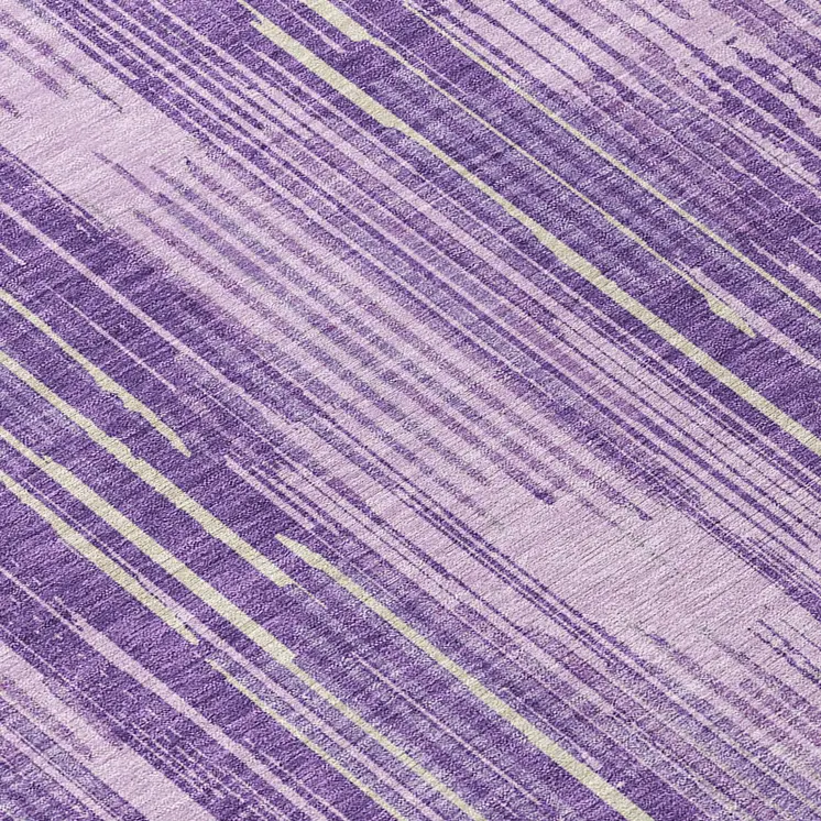 8' Purple And Ivory Round Striped Washable Indoor Outdoor Area Rug