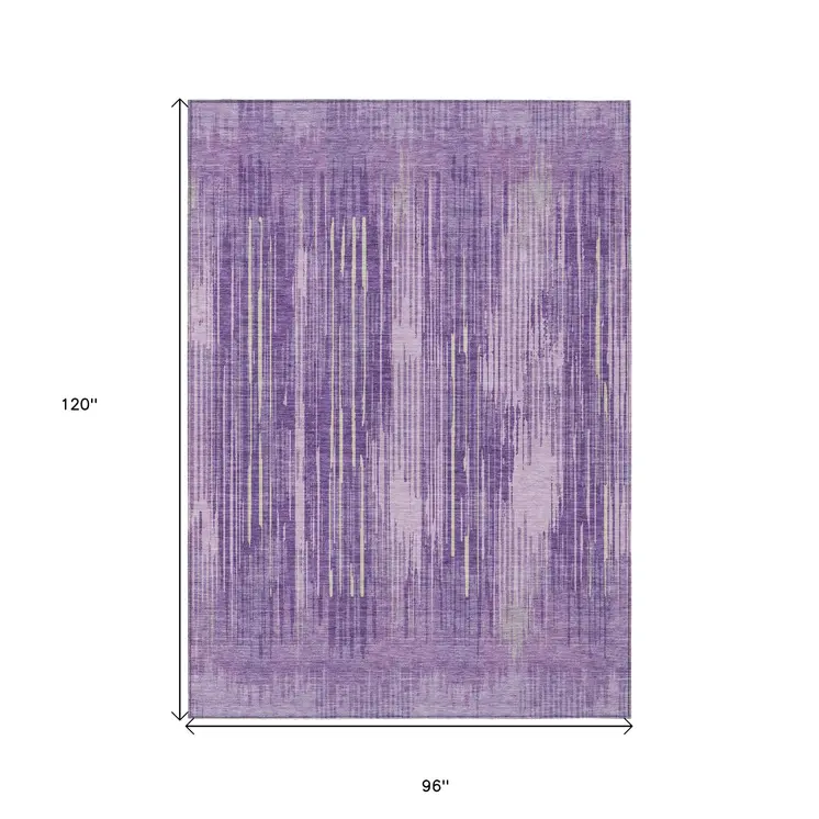 8' X 10' Purple And Ivory Striped Washable Indoor Outdoor Area Rug