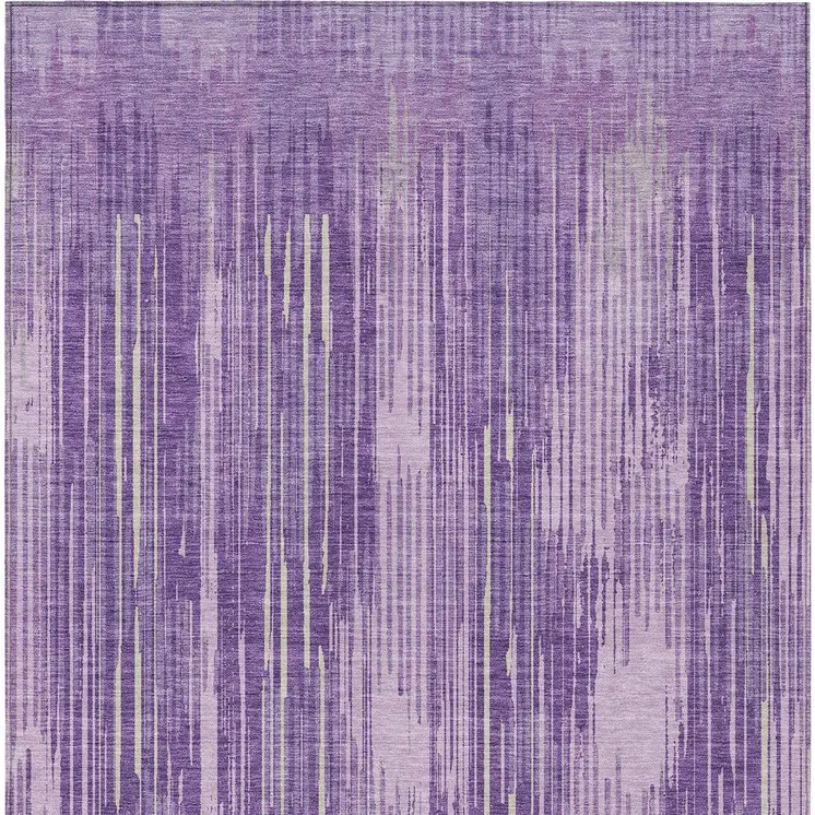 9' X 12' Purple And Ivory Striped Washable Indoor Outdoor Area Rug
