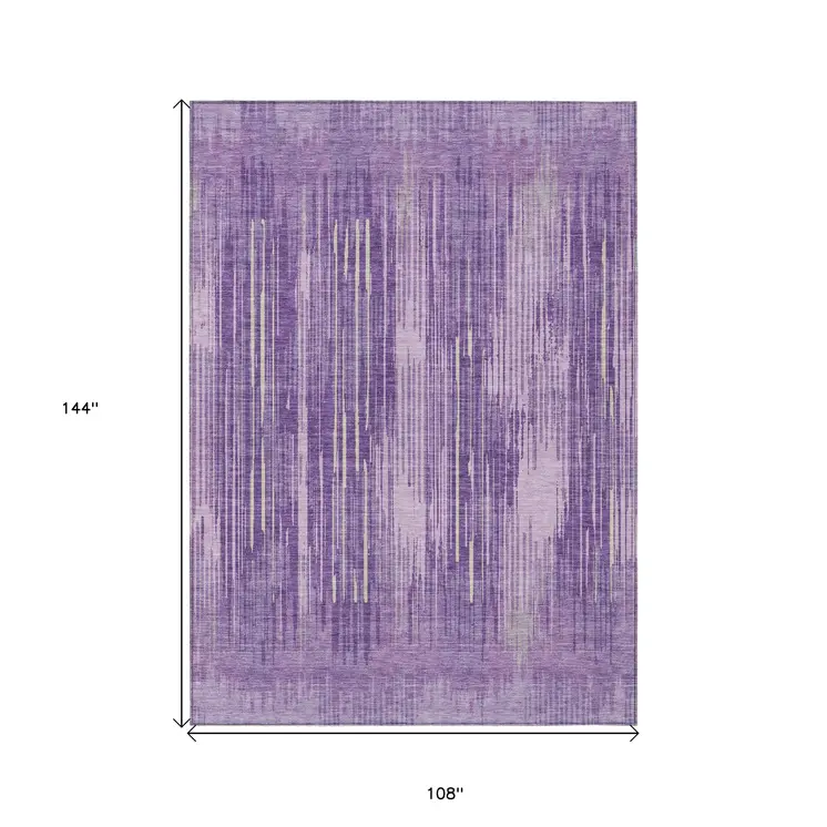 9' X 12' Purple And Ivory Striped Washable Indoor Outdoor Area Rug