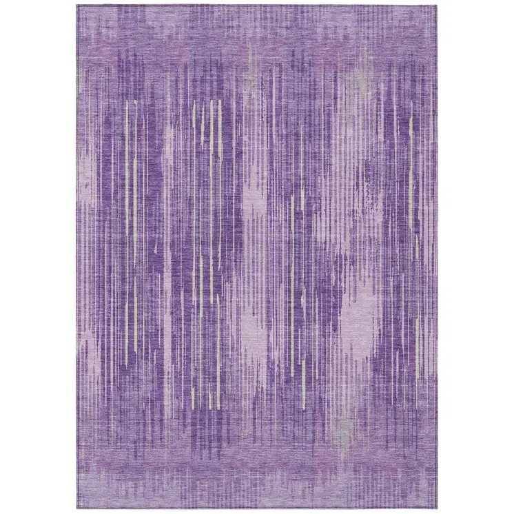 9' X 12' Purple And Ivory Striped Washable Indoor Outdoor Area Rug