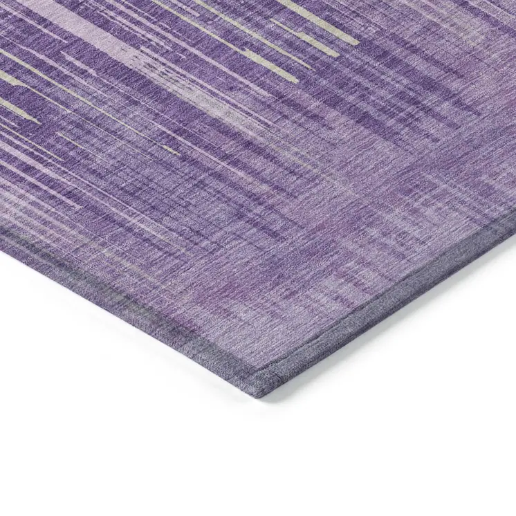 9' X 12' Purple And Ivory Striped Washable Indoor Outdoor Area Rug