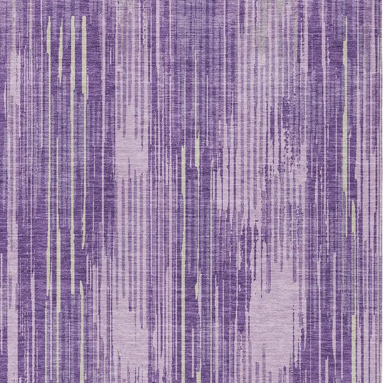 9' X 12' Purple And Ivory Striped Washable Indoor Outdoor Area Rug