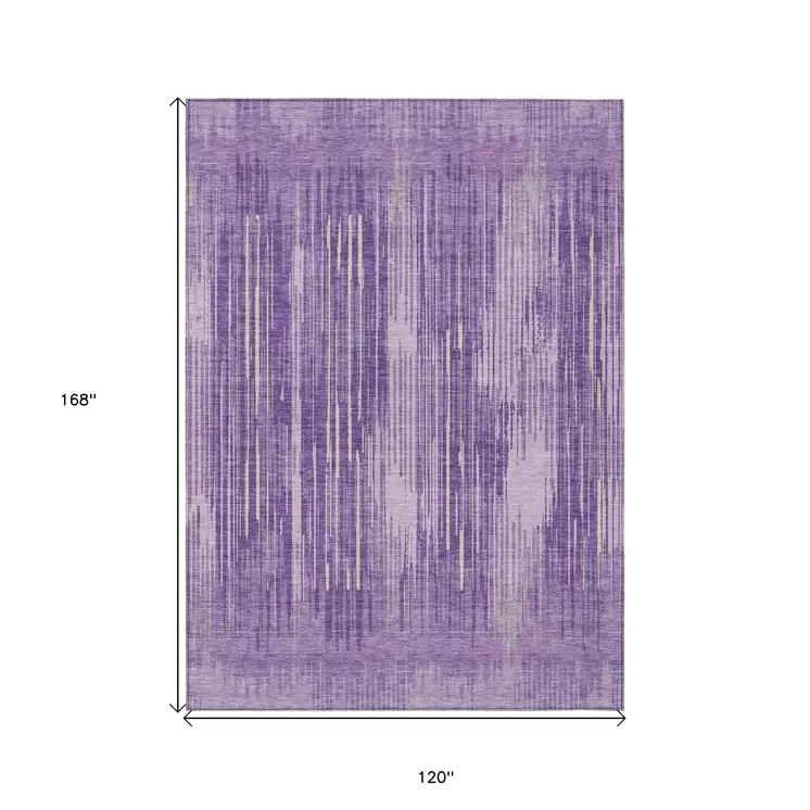10' X 14' Purple And Ivory Striped Washable Indoor Outdoor Area Rug