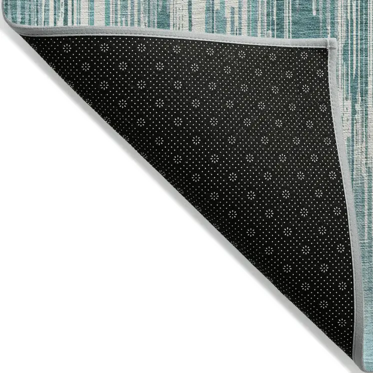 5' X 8' Teal Blue And Ivory Striped Washable Indoor Outdoor Area Rug
