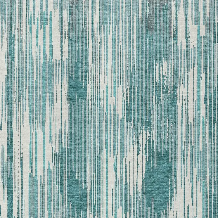 5' X 8' Teal Blue And Ivory Striped Washable Indoor Outdoor Area Rug