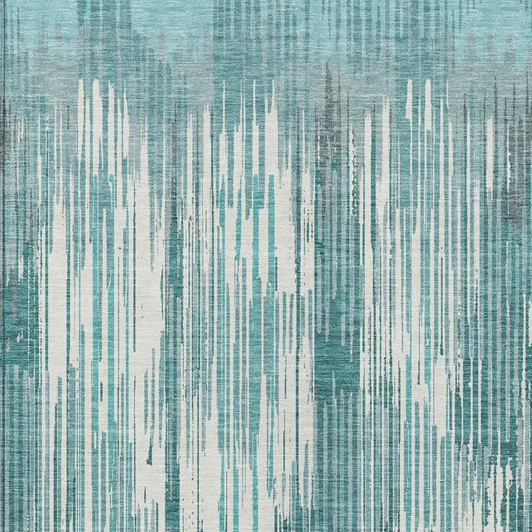 9' X 12' Teal Blue And Ivory Striped Washable Indoor Outdoor Area Rug