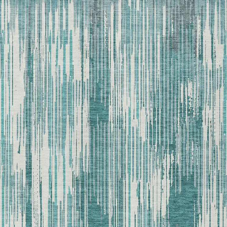 10' X 14' Teal Blue And Ivory Striped Washable Indoor Outdoor Area Rug