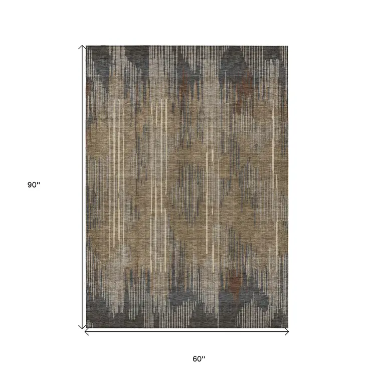 5' X 8' Taupe Gray And Ivory Striped Washable Indoor Outdoor Area Rug