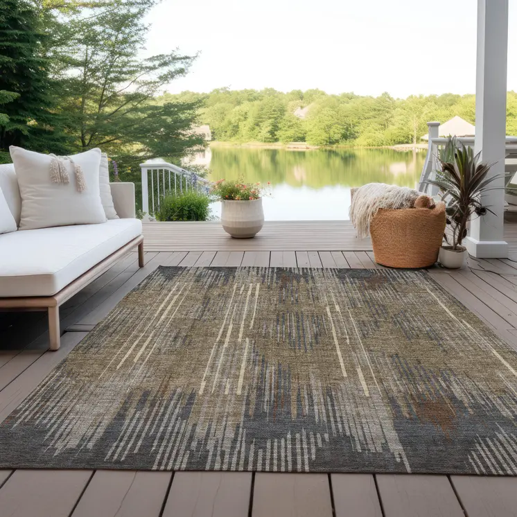5' X 8' Taupe Gray And Ivory Striped Washable Indoor Outdoor Area Rug