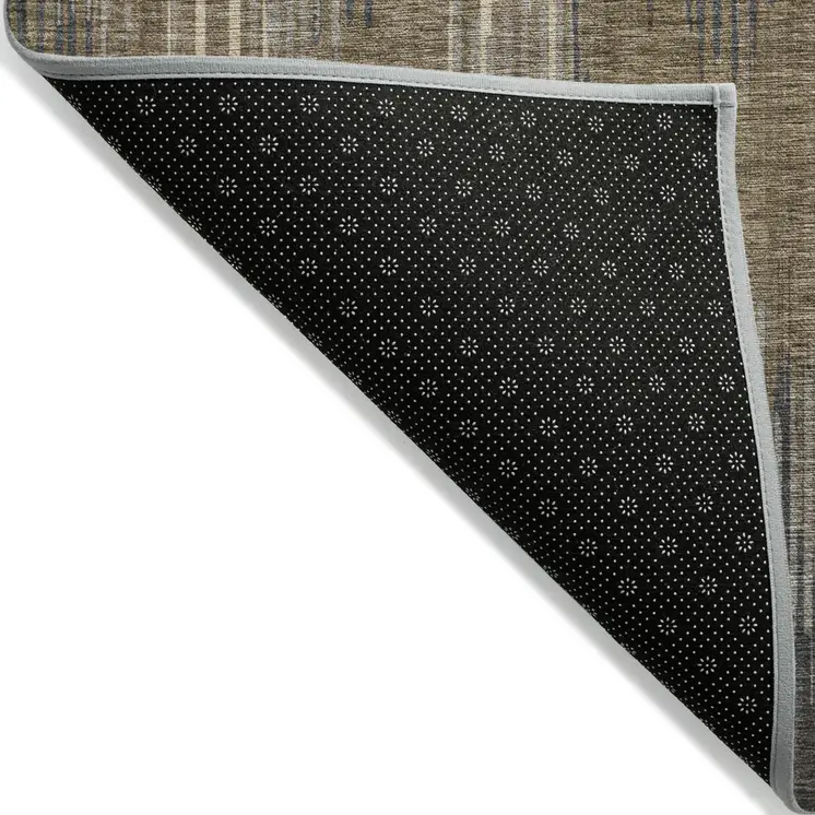 5' X 8' Taupe Gray And Ivory Striped Washable Indoor Outdoor Area Rug